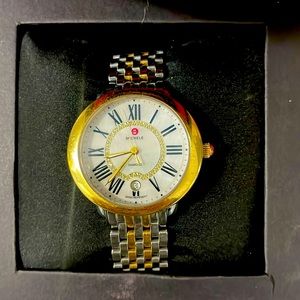 MICHELE Serine Two Tone Round Mother of Pearl Ladies Quartz Diamond Watch Gift